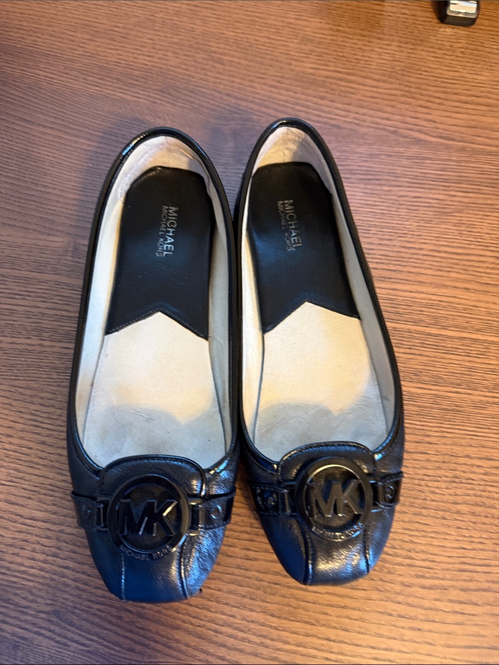 Michael Kors Black Patent Leather MK Medallion Ballet Flats